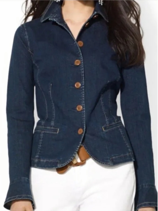 Lauren Ralph Lauren Jackets & Blazers - Lauren Ralph Lauren Peplum Denim Jacket Size 12 Dark Wash Spring Layering Preppy